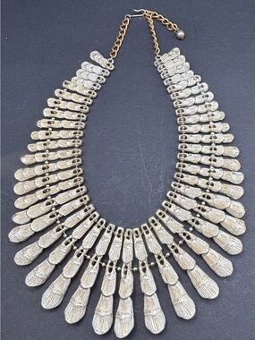 Vintage BSK Textured Gold Tone Cleopatra Bib Statement Necklace 1960s